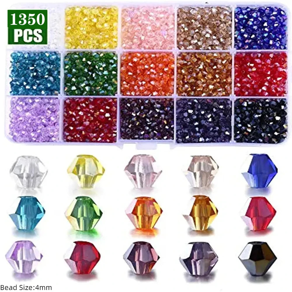3 4 6mm Bicone Crystal Beads Box Multi-faceted Set 15 Grid Loose Spacer Kit for Jewellery Making DIY