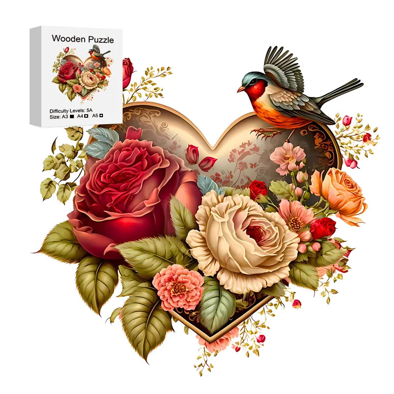 Rose Heart Wooden Jigsaw Puzzle Irregular Animal Shaped Pieces