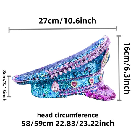 Spectacular Festival Rhinestone Captain Hat Military Cap