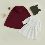Medieval Woodland Kids Girls Costume Long Sleeve Lace Trim Dress with Vest Cloak Cosplay Outfit Set