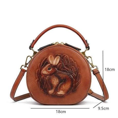 Embossed Rabbit Handbag Genuine Leather