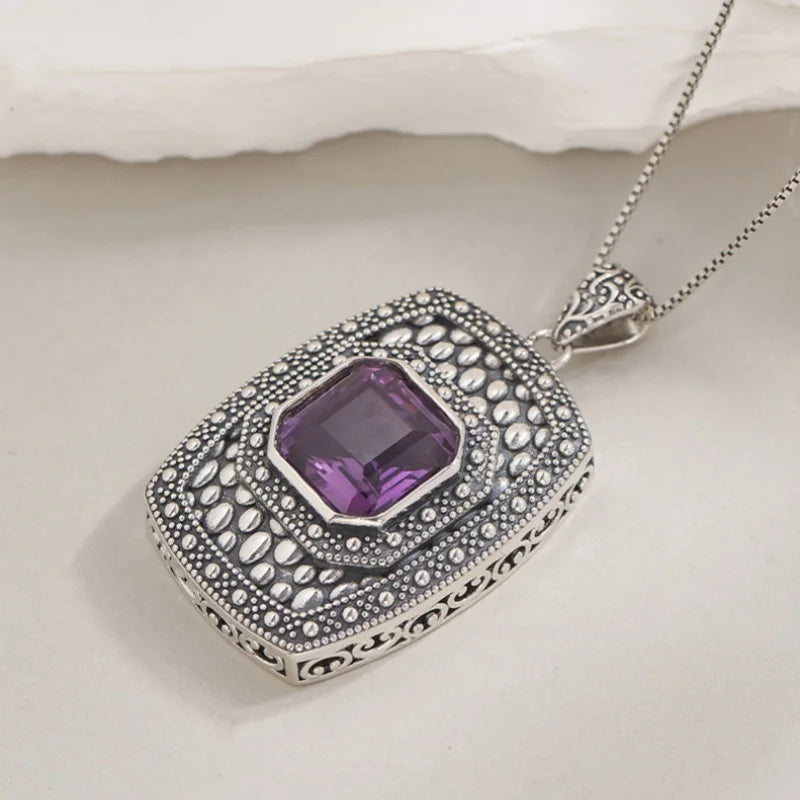 Tiarn's Token S925 Sterling Silver Pendants Tangent Plane Amethyst