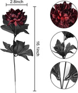 Black Dahlia Halloween Decoration Burgundy Artificial Flower Branch Arrangement Table Home Party Decor