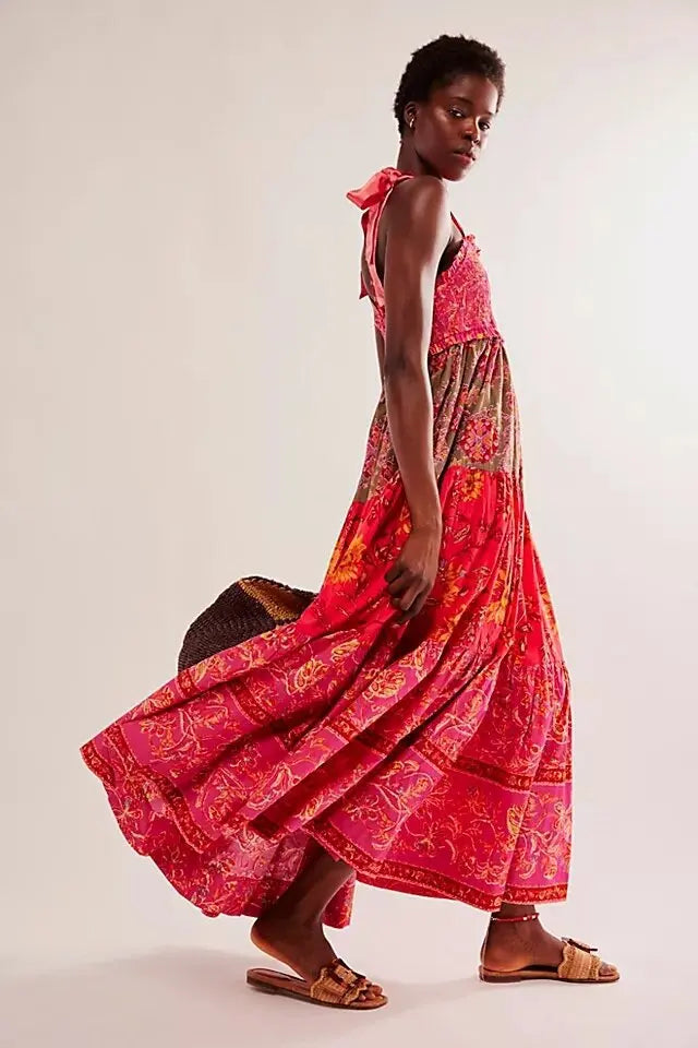 Ari's Boho Maxi Dresses 9 Colours Vintage Floral Print Summer Dress