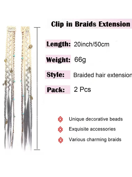 2pc Ombre Synthetic Fae Braids Hair Extensions Clip in Hairpieces