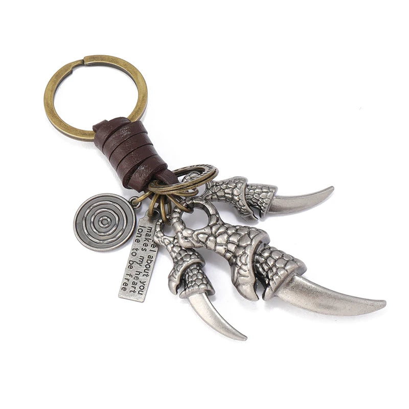 Dragon Claw Braided Leather Keychains Key Rings