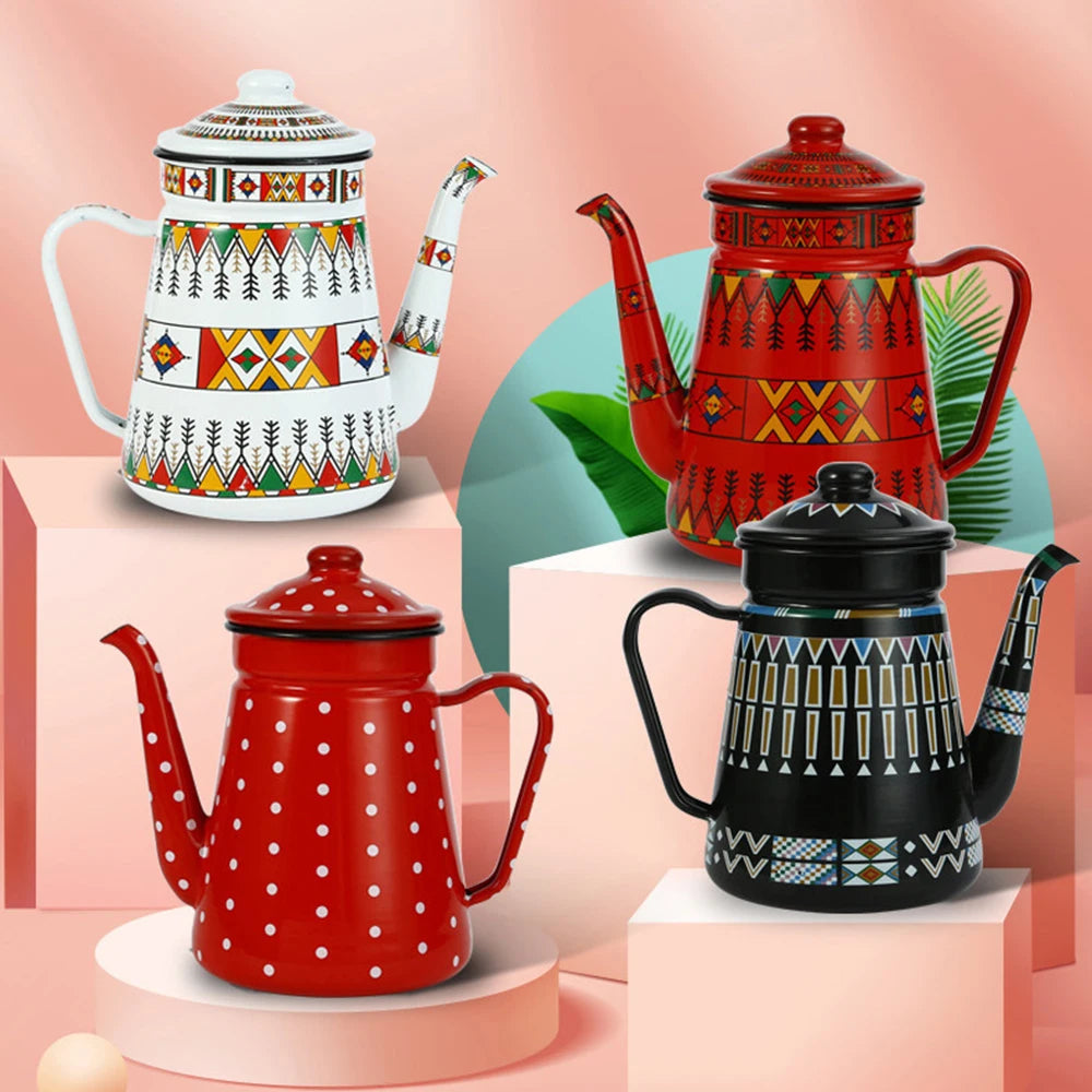 1.5L Enamel Coffee Pot Gooseneck Spout Stovetop Tea Kettle