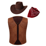 Kids Brown Suede Leather Fringed Vest  Western Cowboy Cowgirl Costumes
