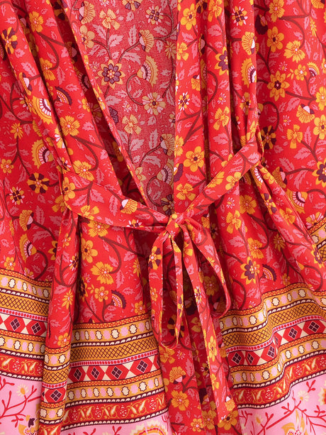 Red Flower Boho Cover Up Kimono