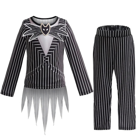 Children's Halloween Cosplay Nightmare Before Christmas Costumes Kids Girls Sally Dress Boys Skeleton Jack Clothing Set