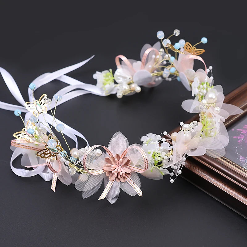 Girls Pearl Flower Wreath Floral Garland Head Hoop