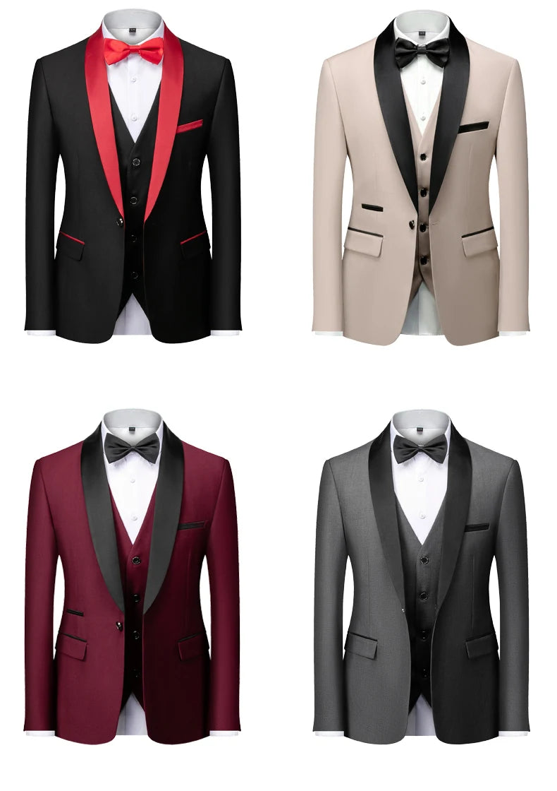 Mens Tuxedo Three Piece Suit Blazer with Trousers and Vest