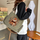 Fox Print Canvas Shoulder Bag Crossbody Messenger Bag