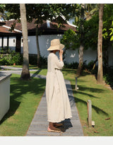Evie's Vintage French Style Cotton Linen Dress Long Sleeveless Loose Wrap
