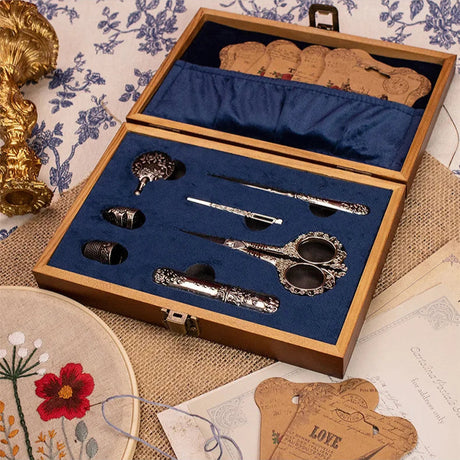 Royal Blue Vintage Sewing Kit Embroidery Scissors Needlework Set