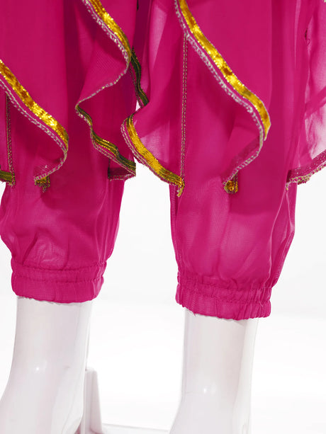 Girls Belly Dance Performance Outfit 4pcs Stage Costume Puff Sleeve Crop Top Ruffled Pants Hip Scarf Headscarf