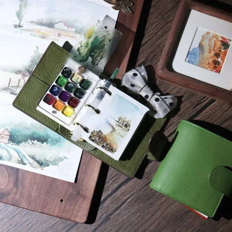 Painters Pocket Kit A9 Three-Ring Mini Loose-Leaf Leather Notepad Painting Supplies