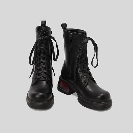 Wildflower Embroidery Lace Up Ankle Boots Black Platform Chunky Heels Large Sizes