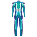 Girls Boys Alien Costume Shiny Metallic Full Body Suit Space Astronaut Robot Halloween Dress Up