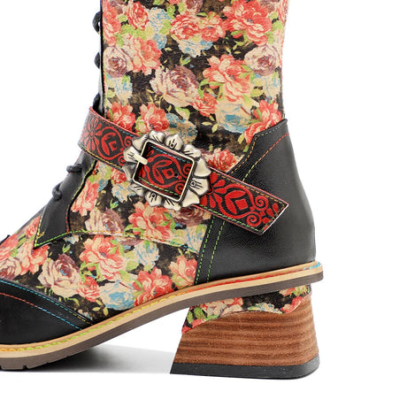Maybelle's Genuine Leather Floral Lace Up Boots