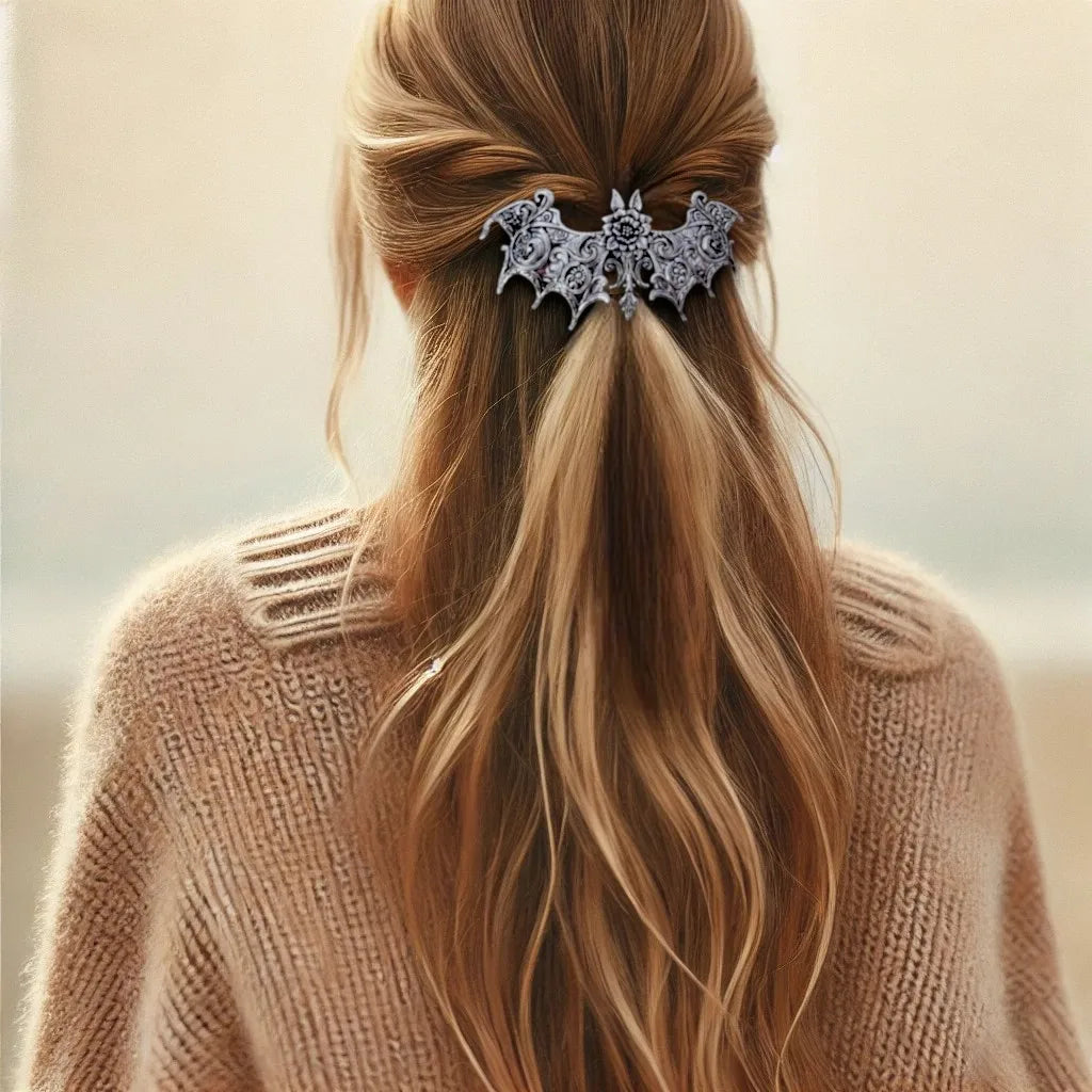 Gothic Floral Bat Hair Barrette Clip