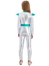 Girls Boys Alien Costume Shiny Metallic Full Body Suit Space Astronaut Robot Halloween Dress Up
