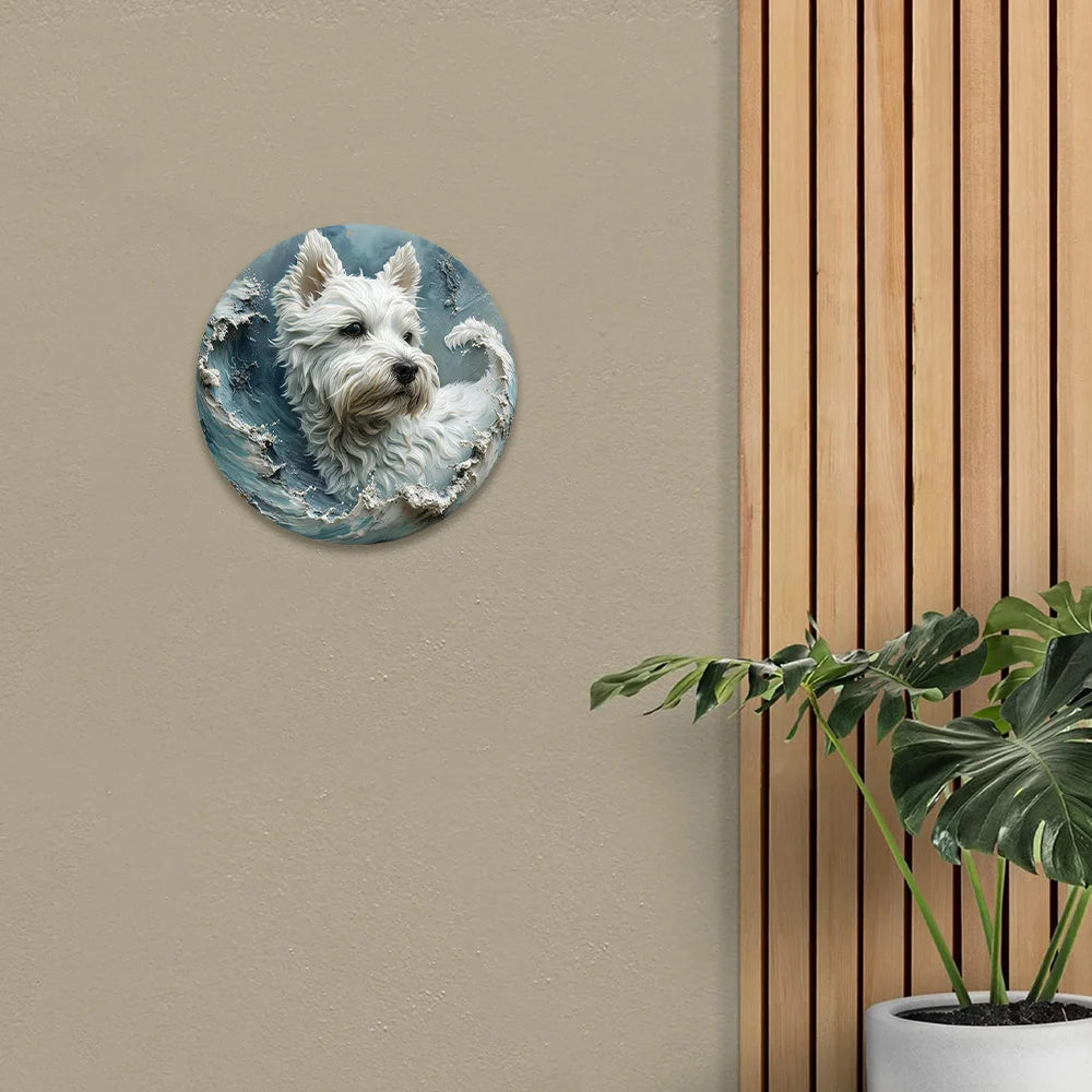 West Highland White Terrier 2D Printed Circular Metal Decorative Sign