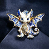 Blue Floral Baby Dragon Enamel Brooch with Rhinestones