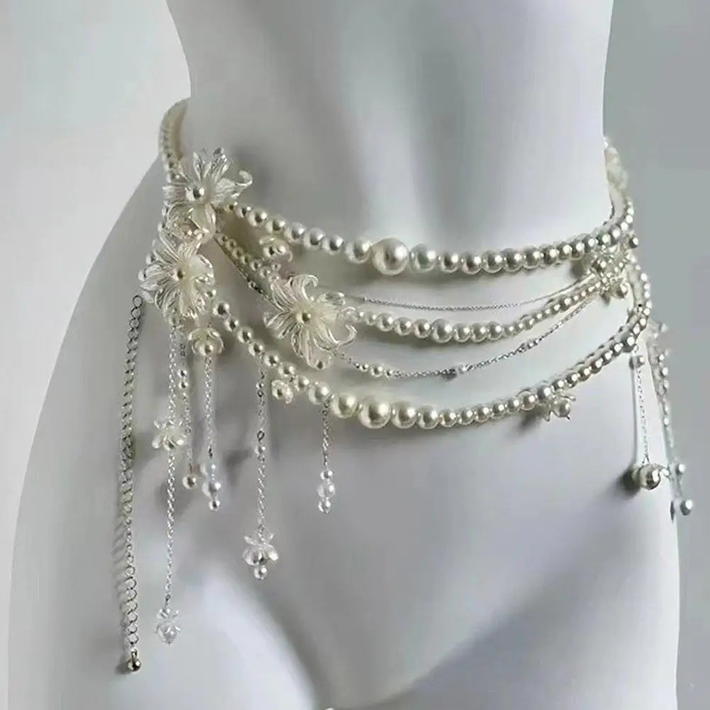 Multilayer Pearl Waist Chain Belt Body Jewellery
