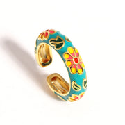 Vintage Boho Colourful Enamel Flower Rings