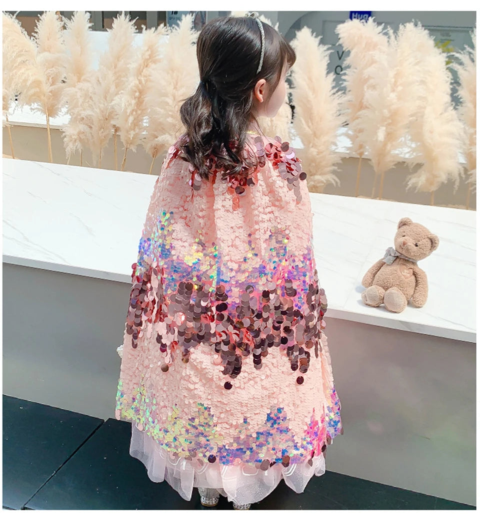 Shiny Rainbow Sequin Cloak Halloween Children's Dress Up Cape