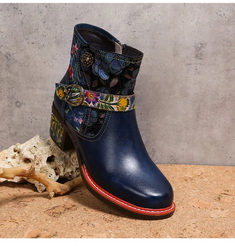 Violet's Floral Boots Genuine Leather Hand-painted Short Boots