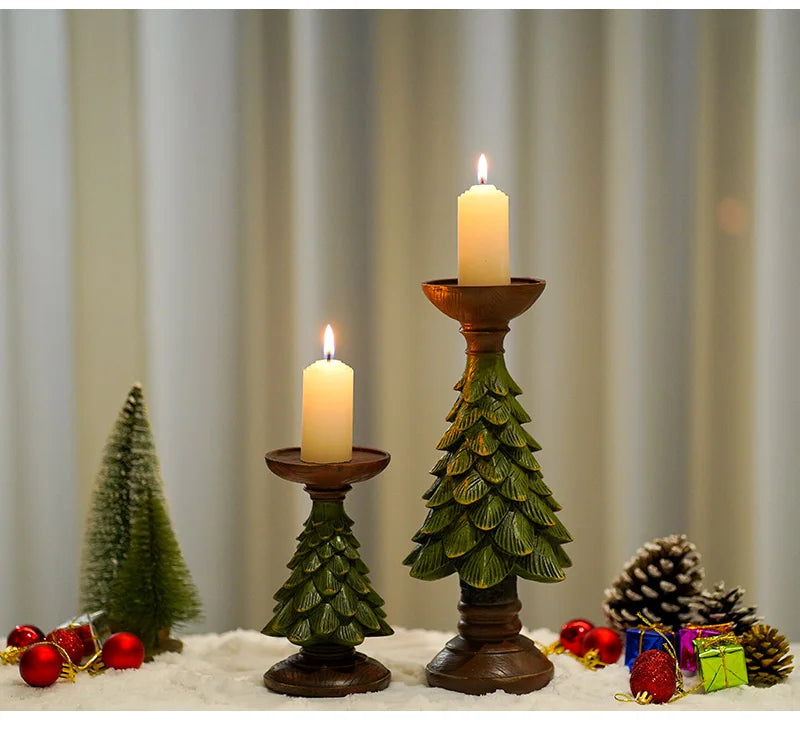 Resin Vintage Christmas Tree Candlestick Holders