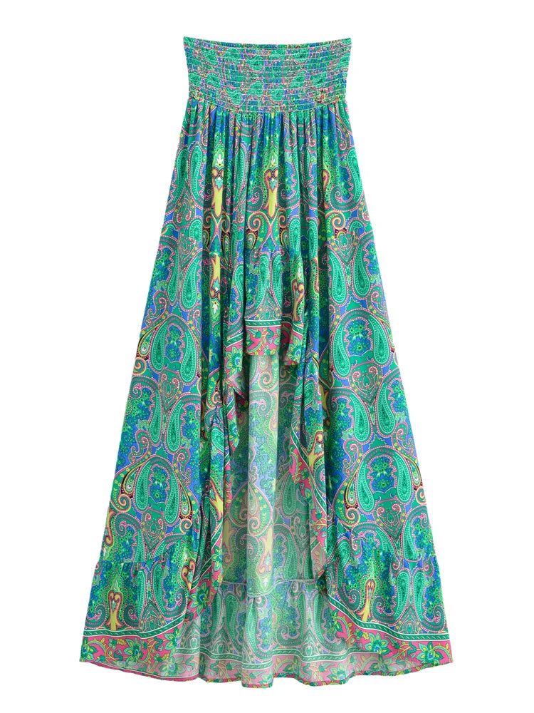 Nahlia's Wild Floral Print High Low Beach Boho Skirt