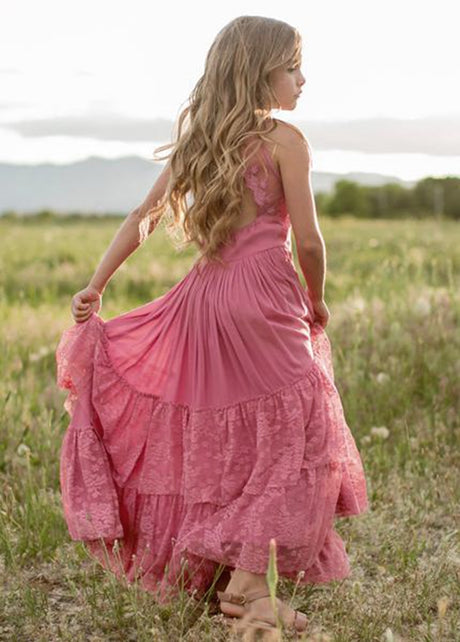 Girls Maxi Lace Chiffon Photoshoot Dresses For 3-15 Years
