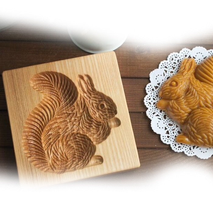 Easter Christmas Wooden Cookie Mould Gingerbread Embossing Stamp Baking Tools