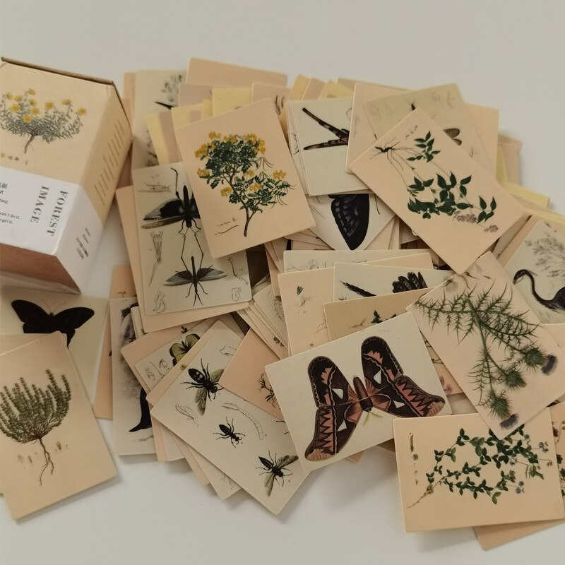 100pcs Vintage Plant Butterfly Kraft Paper Double-sided Note Cards