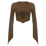 Y2k Dark Green Long Sleeved Ruffle Top Matching Skirt Goblincore