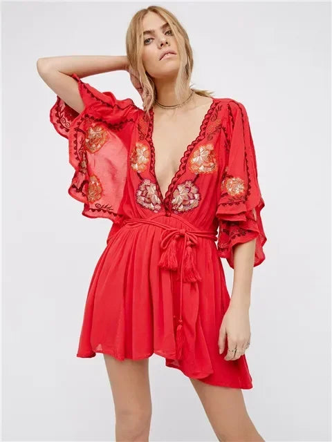 Rory's Boho Embroidered Short Dress Long Top