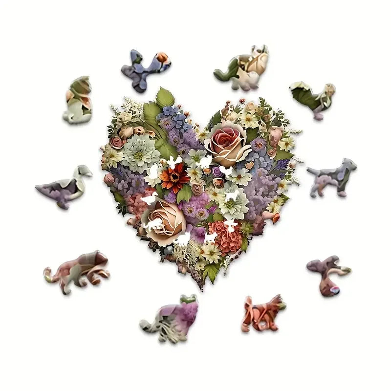 Love Bouquet Heart Wooded Jigsaw Puzzle