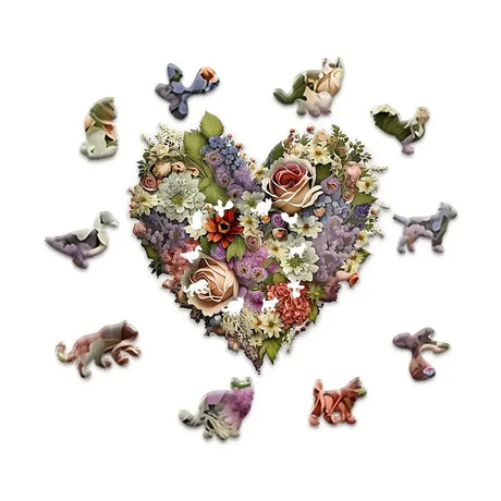 Love Bouquet Heart Wooded Jigsaw Puzzle