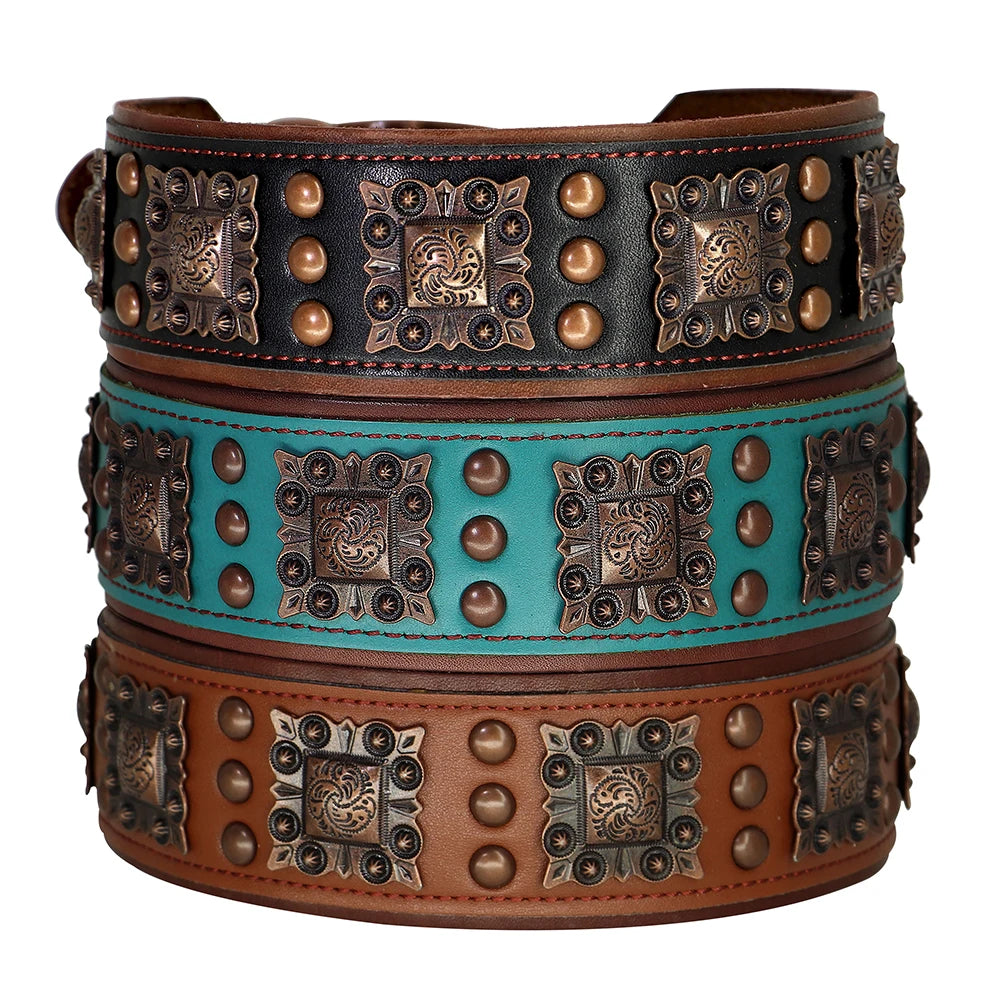 Genuine Leather Dog Collar 2inch Wide Rivets and Spikes Medieval Cosplay
