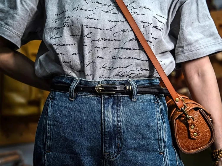 Shallee's Genuine Leather Women's Belt Pure Copper Button Western Cowboy Style