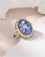 La Belladonna Wraith S925 Sterling Silver Rings Blue Agate White Shell Full Zircon Portrait Jewellery