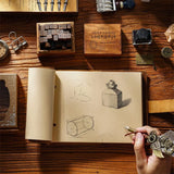 Stitched Genuine Leather Notebook 6 Colours Handmade Journal with Lock Blank Kraft Paper 200 Pages Sketchbook