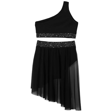Girls Dance One Shoulder Crop Top Wrap Tutu Skirt Set