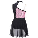 Girls Ballet Gymnastics Figure Ice Skating Sequin Leotard Tutu Dress Performance Dancewear
