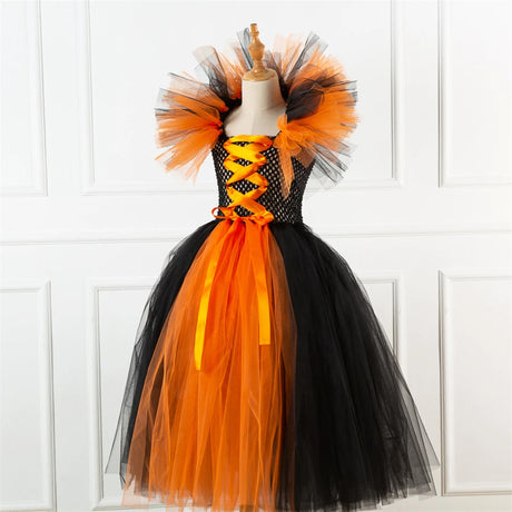 Girls Witch Ghost Vampire Halloween Costume Fluffy Tulle Dress