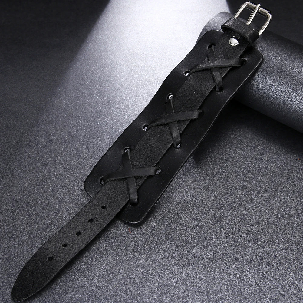 Genuine Leather Wristband Bracelet for Men Handmade Wrist Cuff