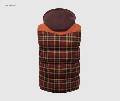 Woodsman Cotton Plaid Hooded Puffer Vest Jacket Thick Warm Winter Plaid Sleeveless Coat